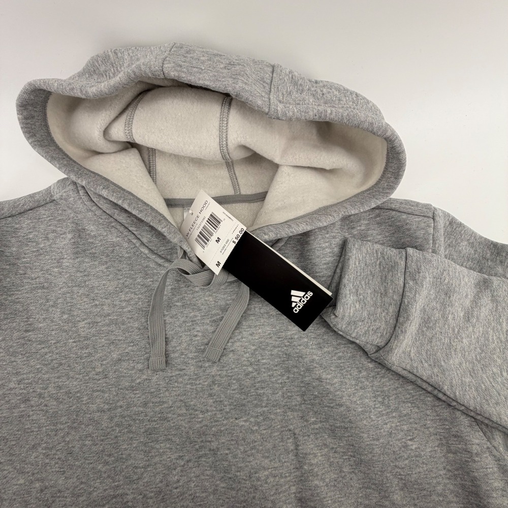 Adidas Womens Fleece Hood Hoodie Medium Grey Heather White HR8491 Size M New